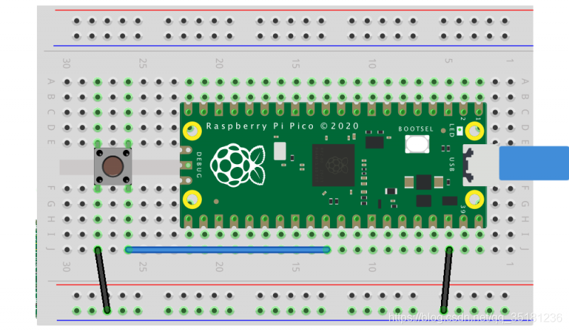 Raspberry Pi Pico，其复位按钮连接到GND和RUN引脚