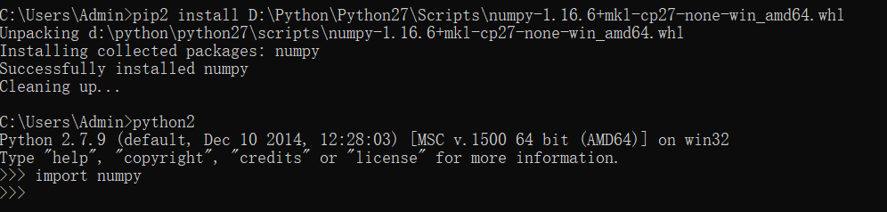 Python2.7中安装numpy包