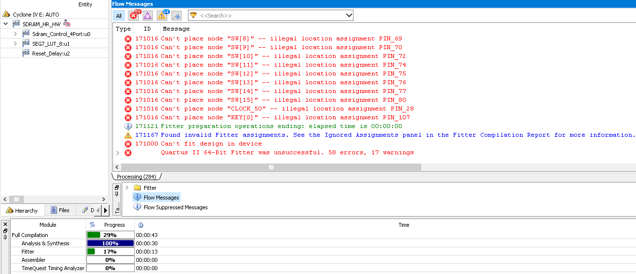 综合出现：Error (171016) Can‘t place node “SW[0]“ illegal location