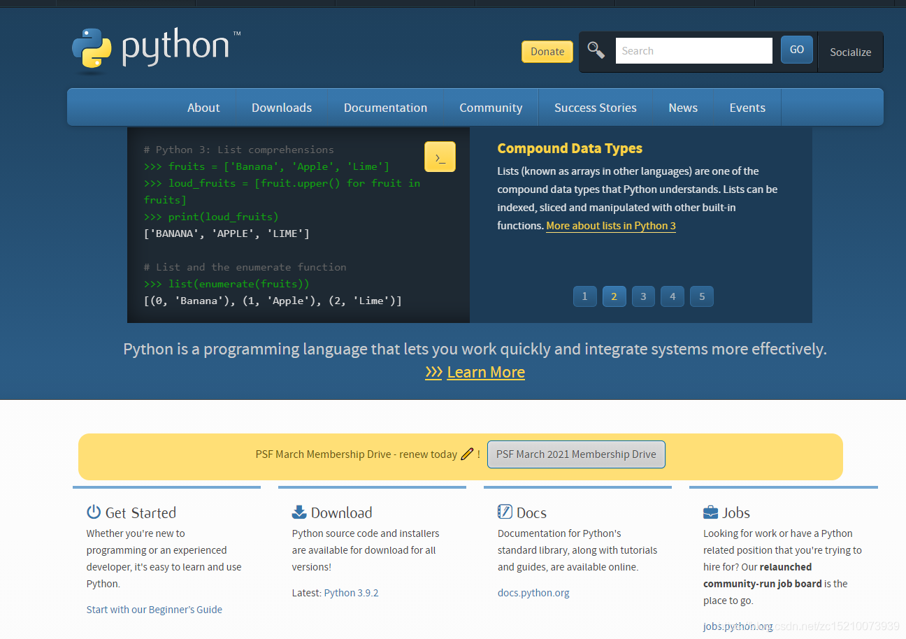  - Python3.9官网下载：https://www.python.org/