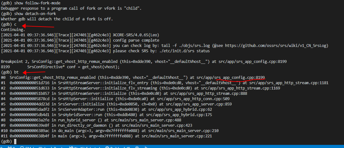 12-----关于调试SRS和follow-fork-mode，detach-on-fork的说明