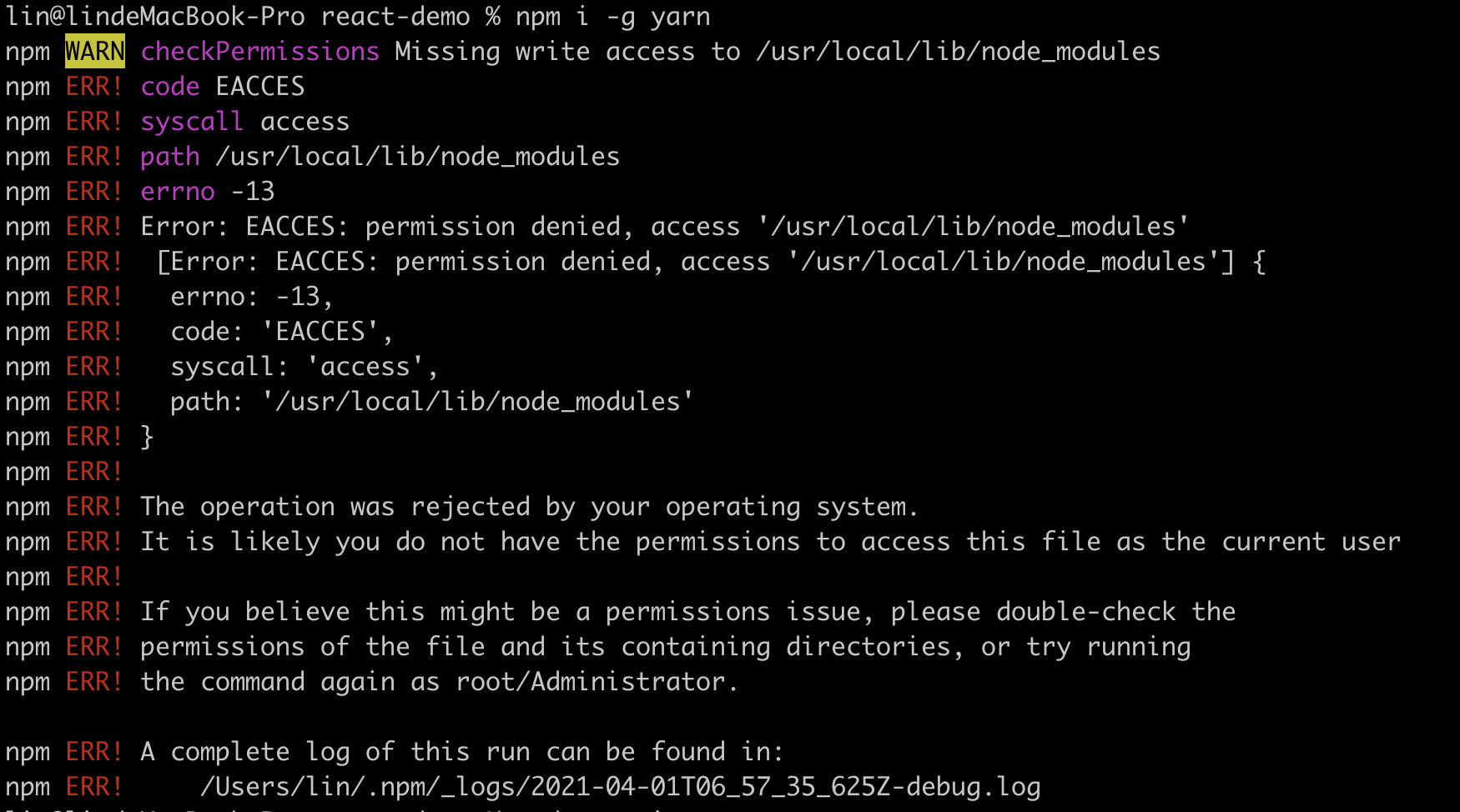 yarn安装Error EACCES permission denied_yarn permission deniedCSDN博客