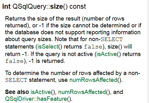 QSqlQuary::size( )