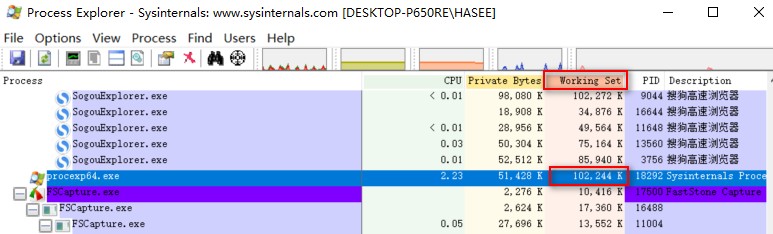 windows平台软件内存占用情况的性能指标