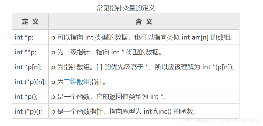 常见指针变量的定义