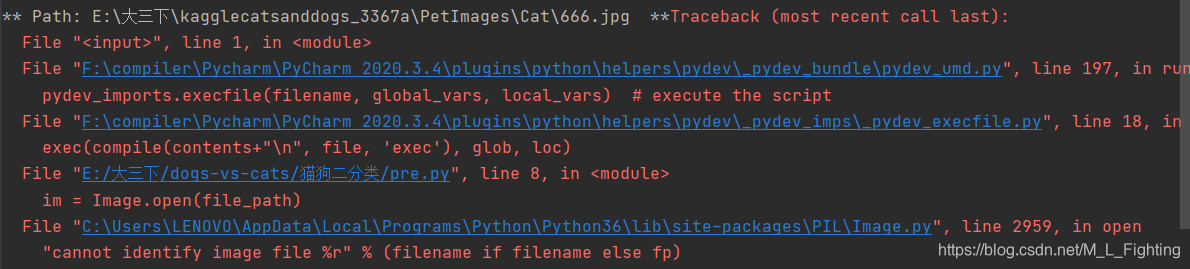 猫狗二分法遇到cannot identify image file <_io.BytesIO object at ...