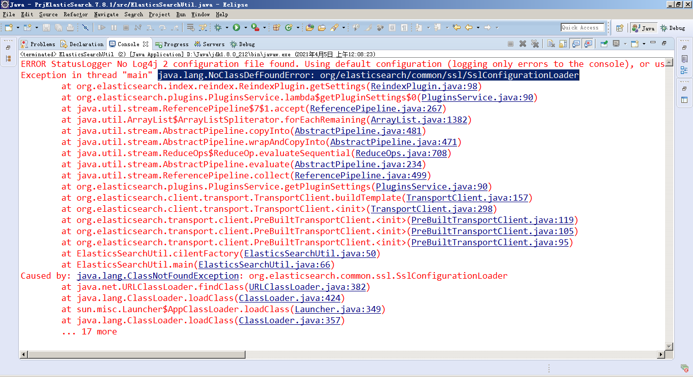 Java.lang.NoClassDefFoundError: Org/elasticsearch/common/ssl ...