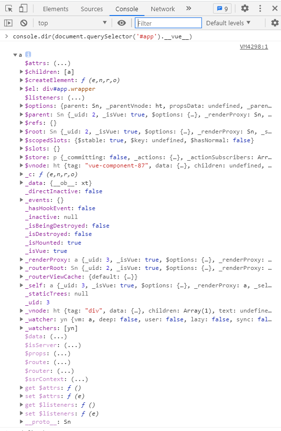 控制台打印vue实例