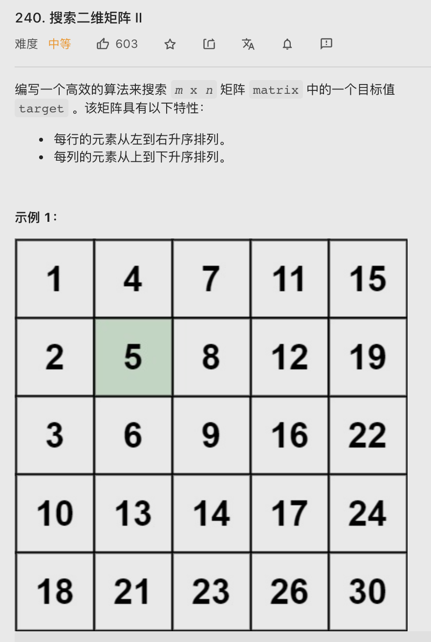 【LeetCode笔记】240. 搜索二维矩阵II  剑指 Offer 04 二维数组中的查找（Java、指针）