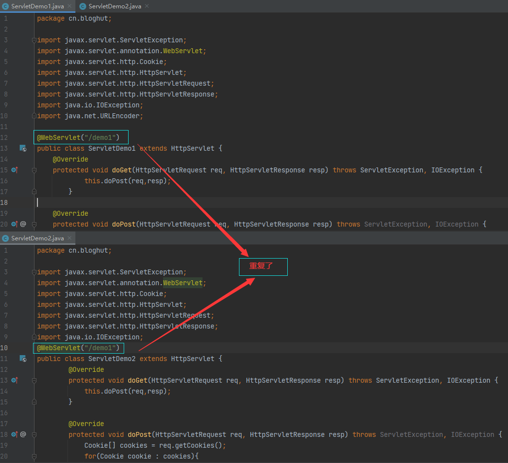 Caused by java.lang.IllegalArgumentException The servlets named [cn