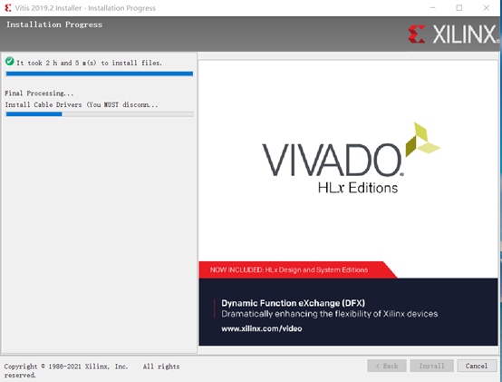 关于 VIVADO 2019.2 安装时卡在optimize disk usage的记录