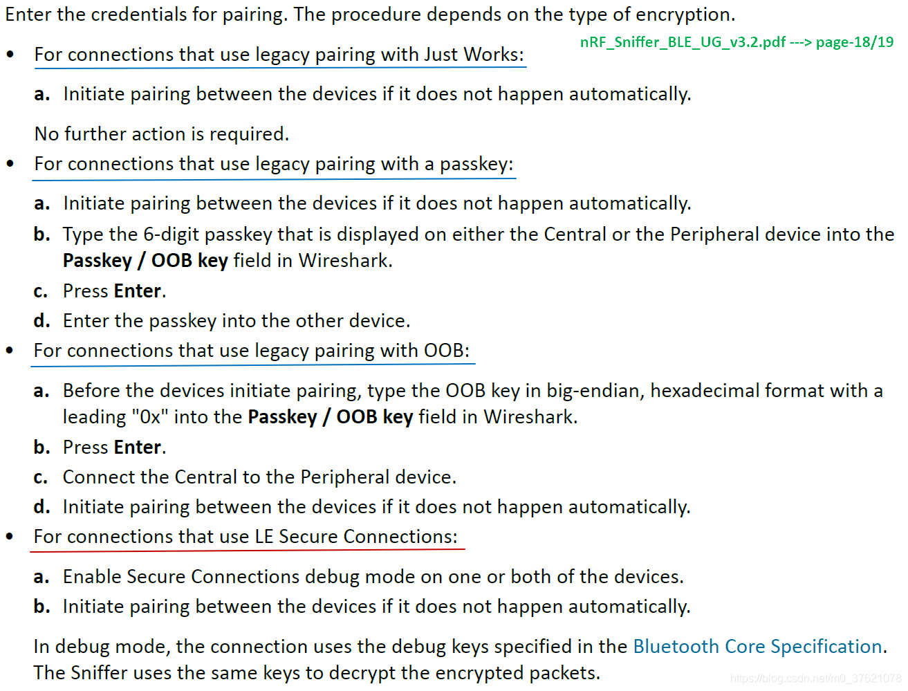 Enter the credentials for pairing by type of encryption