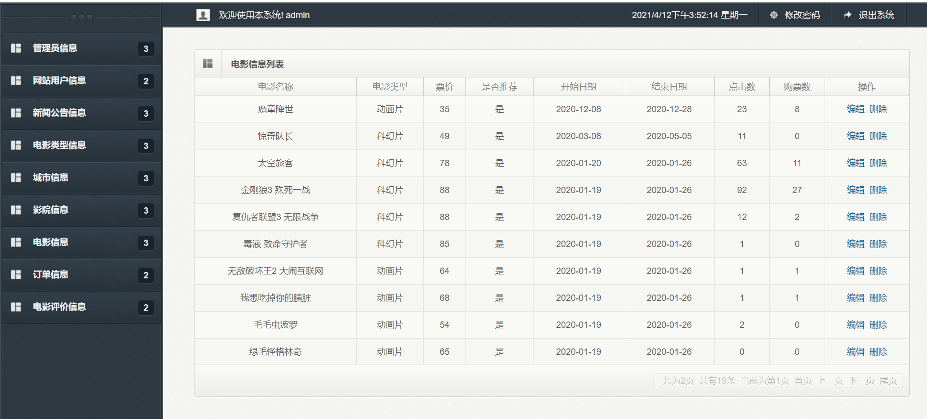 基于java Springmvc+mybatis 电影院售票管理系统设计和实现以及文档