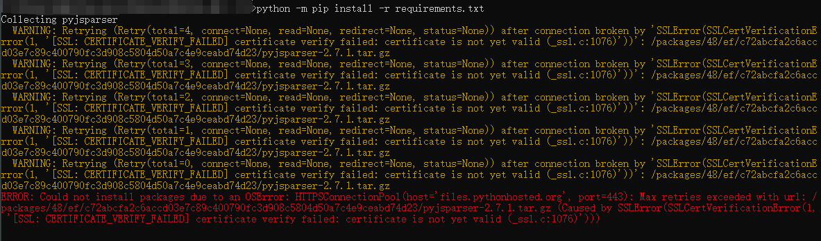 解决【Error: Could Not Install Packages Due To An Oserror:  Httpsconnectionpool(Host='Files.Python...】_Pear1Y的博客-Csdn博客