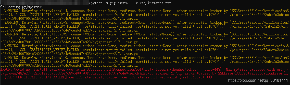 解决【Error: Could Not Install Packages Due To An Oserror:  Httpsconnectionpool(Host='Files.Python...】_Pear1Y的博客-Csdn博客