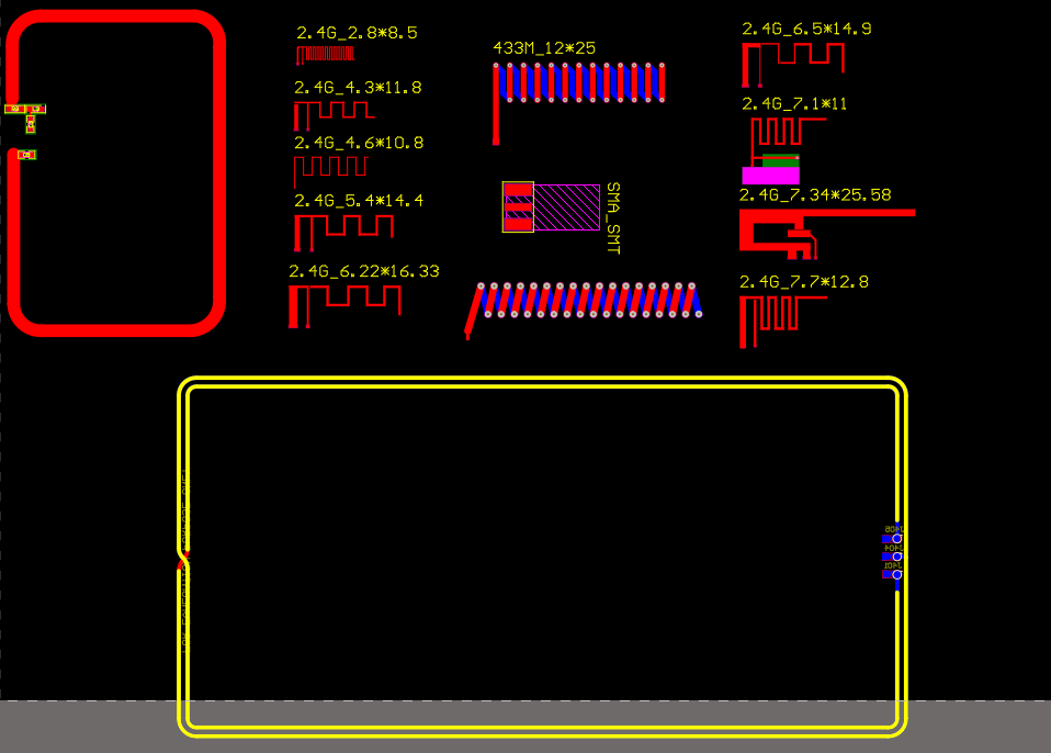 分享免費的24g板載pcb天線封裝adwifi天線gsm天線433m天線