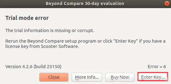 然后打开Beyond Conpare，弹出Trial Mode Error！弹窗