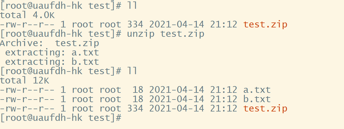 解压 zip 文件到当前目录