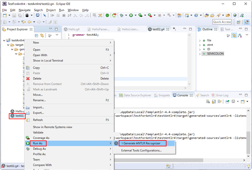 【Eclipse+Antlr4之03】Eclipse中创建Antlr4的实例