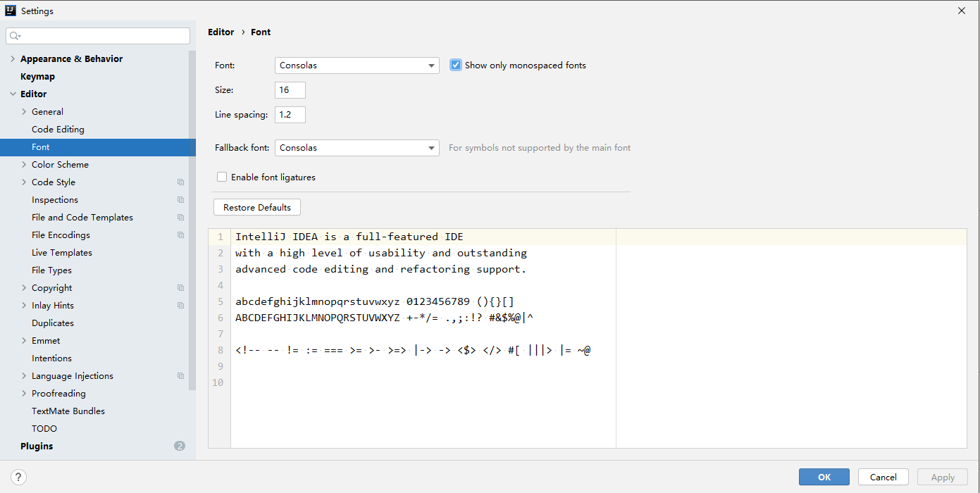 IDEA笔记常用配置_idea enable ligatures的意思CSDN博客