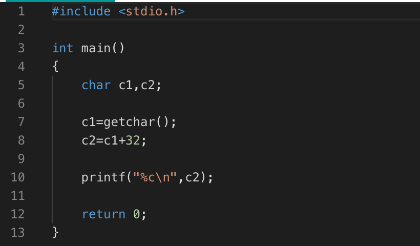 对应的小写字母(注:以换行结束)sample inputasample outputa