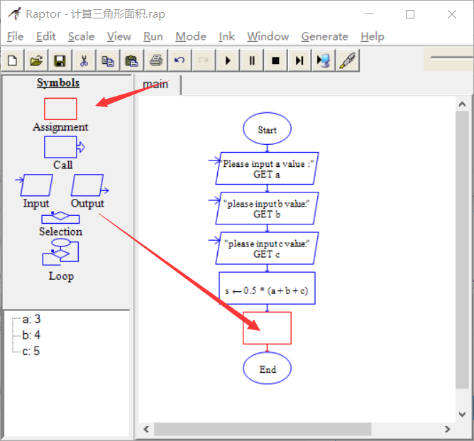 raptor求三角形面积流程图详细制作