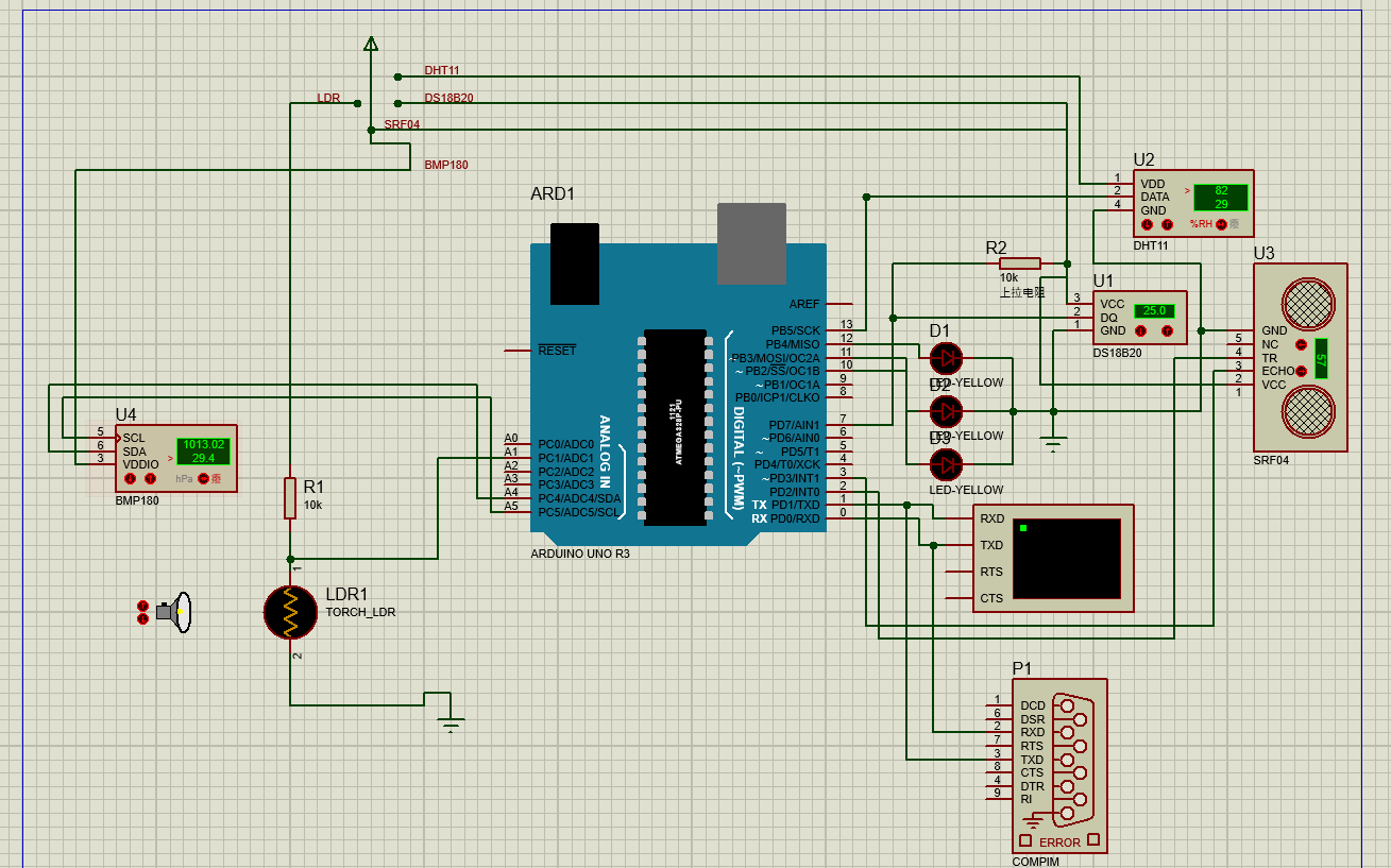 arduinoproteus8professional超声波测距气压类传感器测温测压for
