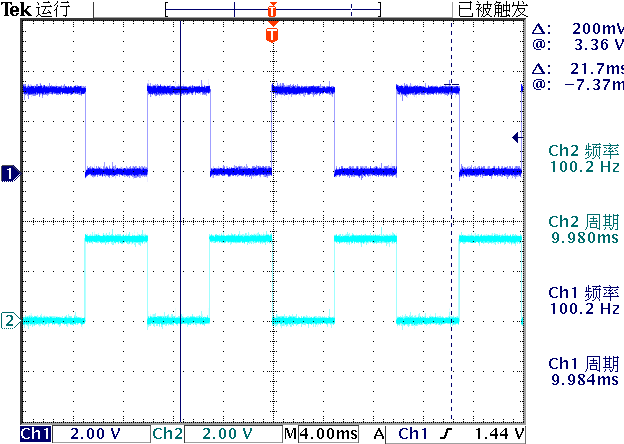 ▲ 相邻两个LED驱动电压波形
