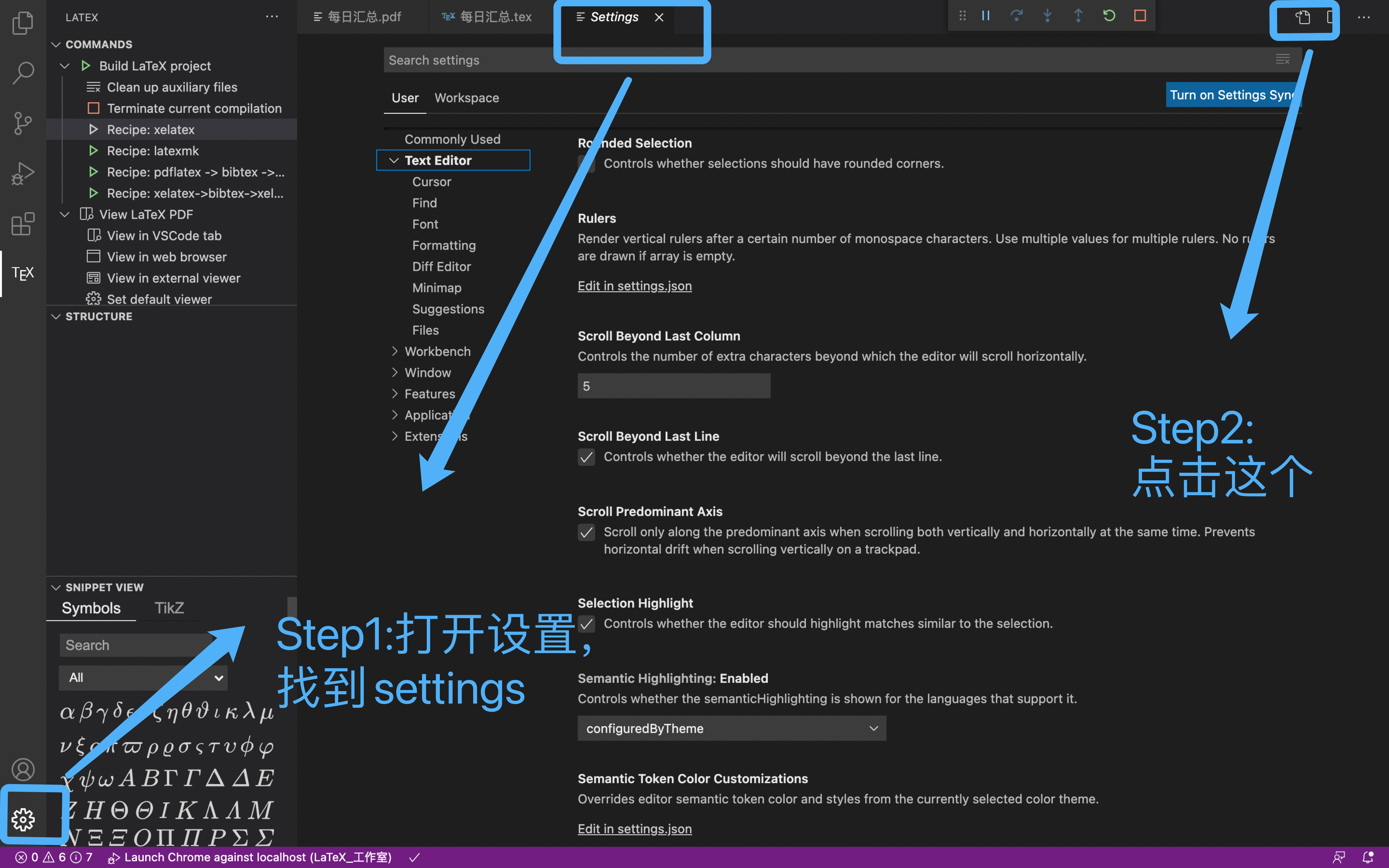 VScode如何配置LaTeX环境？如何外接PDF阅读器？如何修改VScode底部状态栏的颜色？