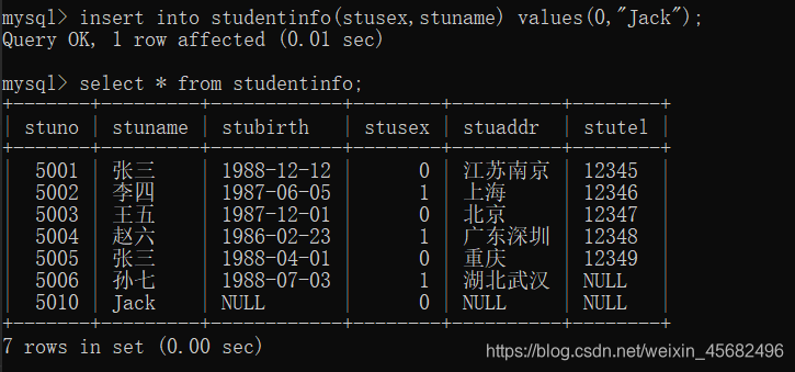 会发现Jack的stuno是没有经过排序的