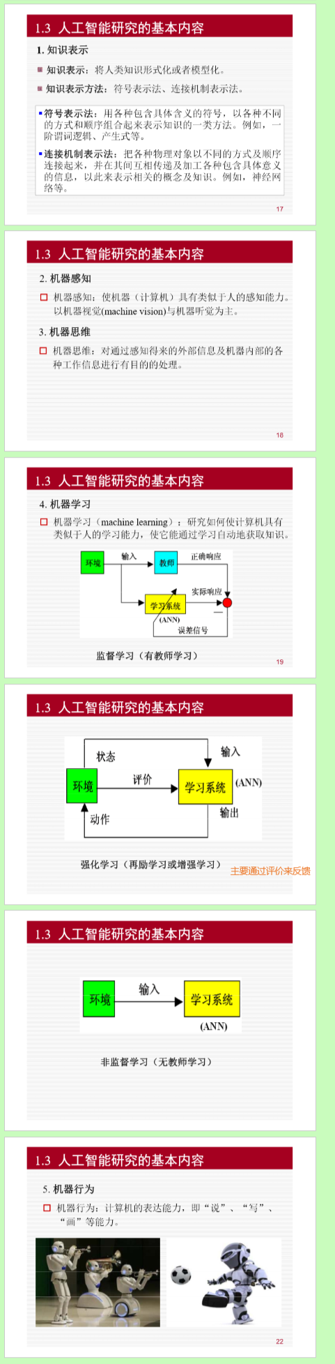 1.人工智能概述: 概念, 发展简史, 研究的基本内容, 主要研究领域