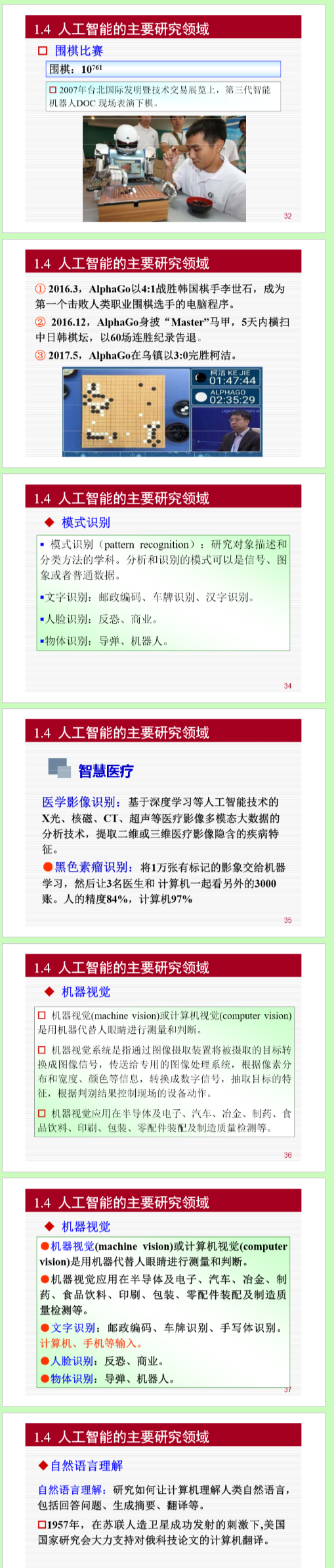 1.人工智能概述: 概念, 发展简史, 研究的基本内容, 主要研究领域