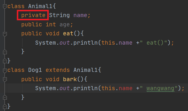 Dog1 无法正常访问Animal中的name
