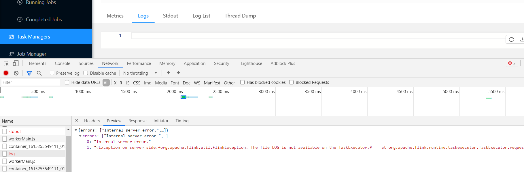 The file LOG/STDOUT is not available on the TaskExecutor_the file log ...
