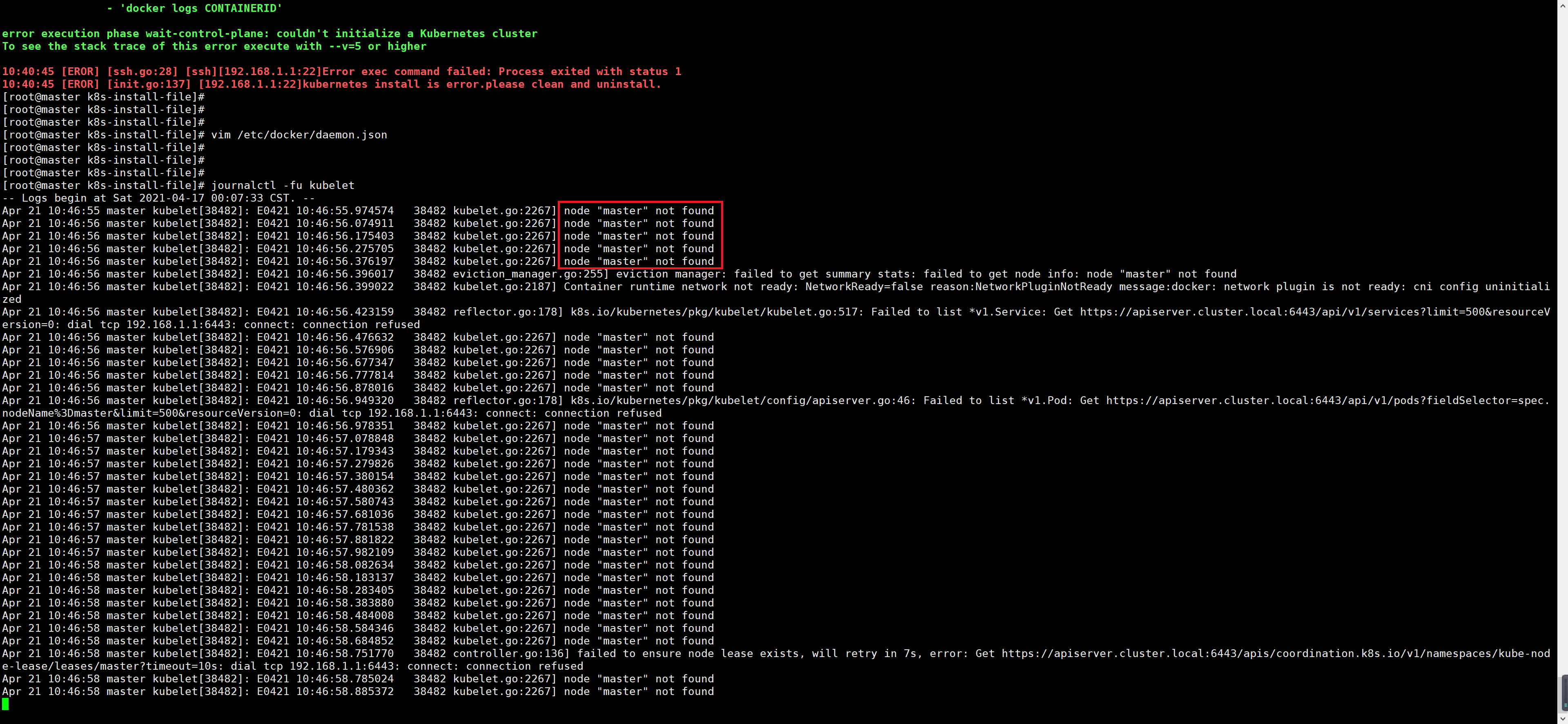 记一次k8s集群表征6443connect refused，无法使用kubectl get pod的问题解决_6443 connect