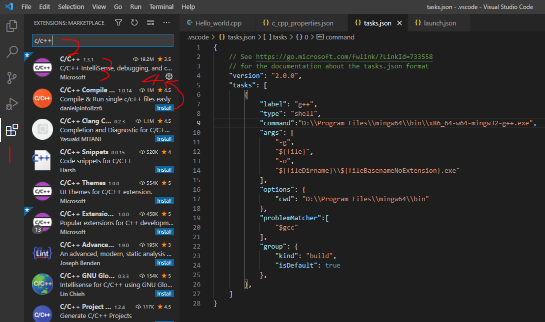 Visual Studio Code 配置C/C++编译环境流程及问题解决（Win10环境）