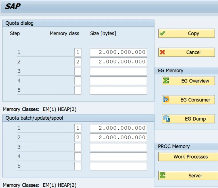 How is ABAP to temporarily modify memory settings SAP via RSMEMORY ...