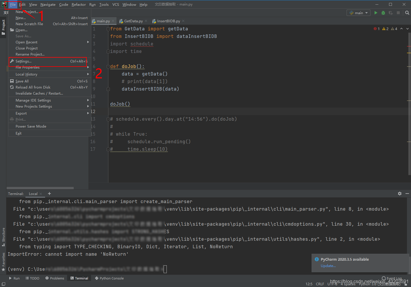 Pycharm:ImportError: cannot import name ‘NoReturn‘_importerror: cannot ...
