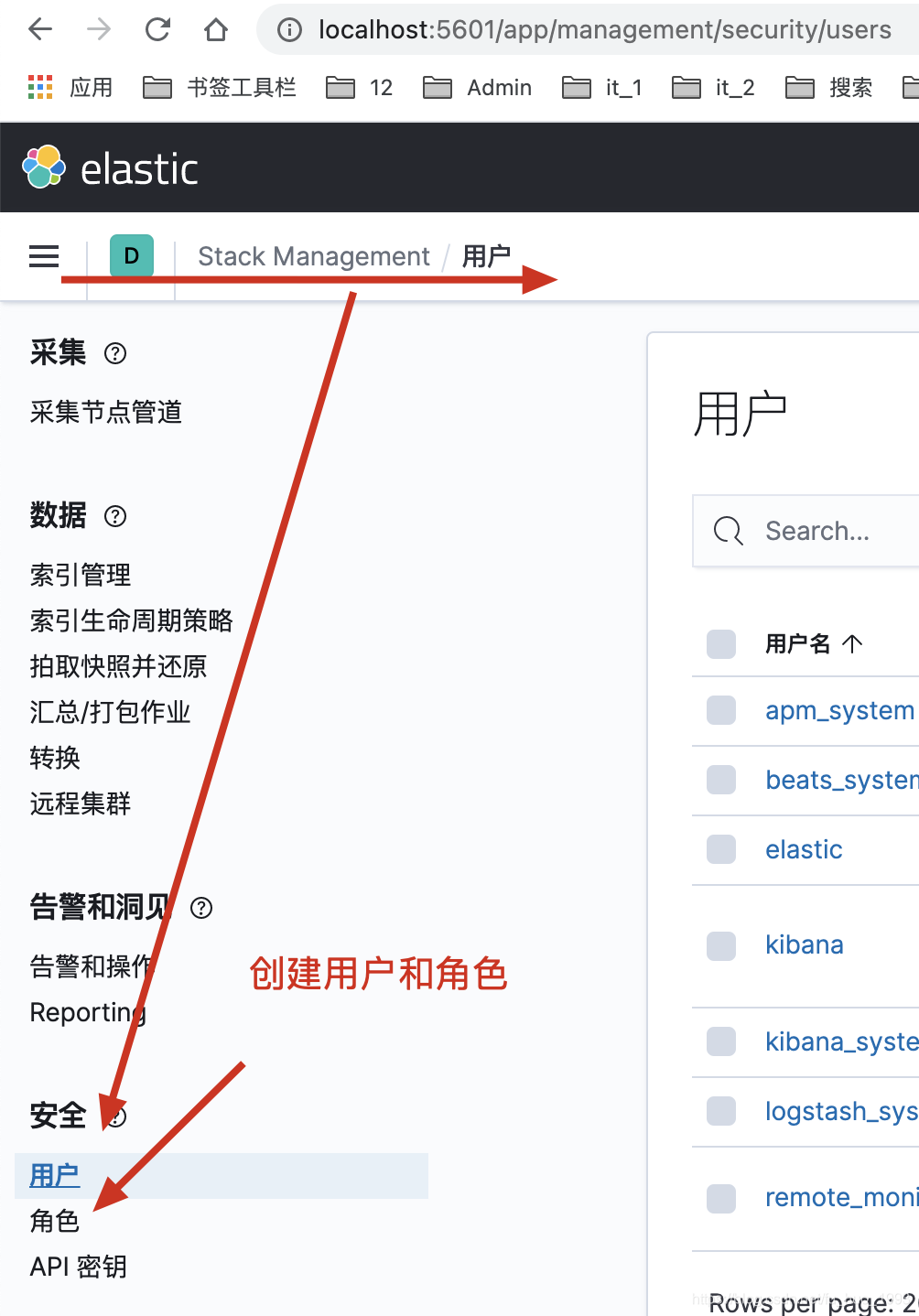 通过kibana创建用户和角色