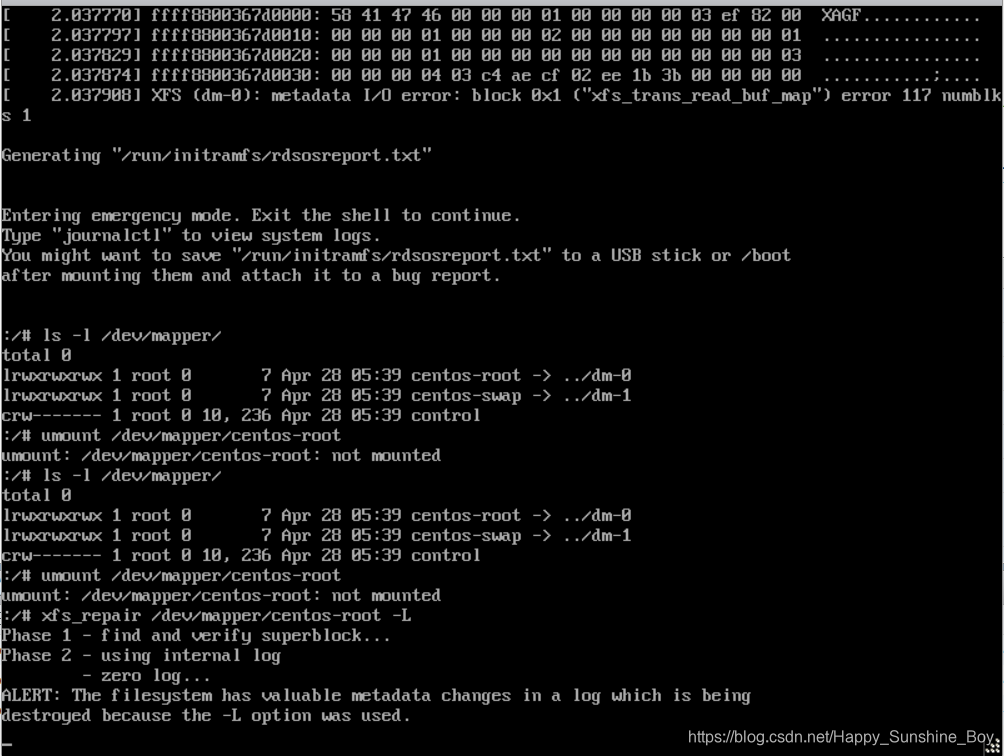 CentOS7操作系统启动时报错--error:block 0x955f802 