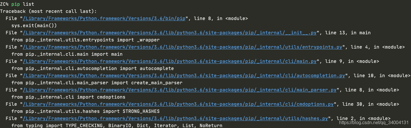 After finishing the operation, an error is reported when running, and then a series of operations such as pip list, pip --versio, etc. report an error