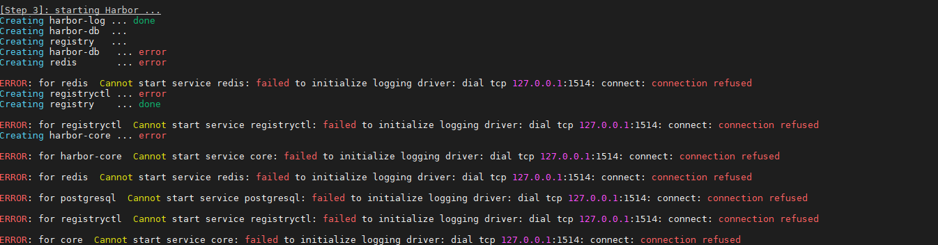 Harbor installation error: Cannot Start Service Redis: failed to ...