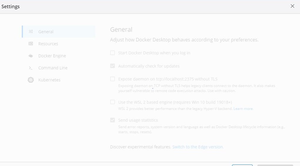  docker Desktop settings freshman fresh docker Setting 