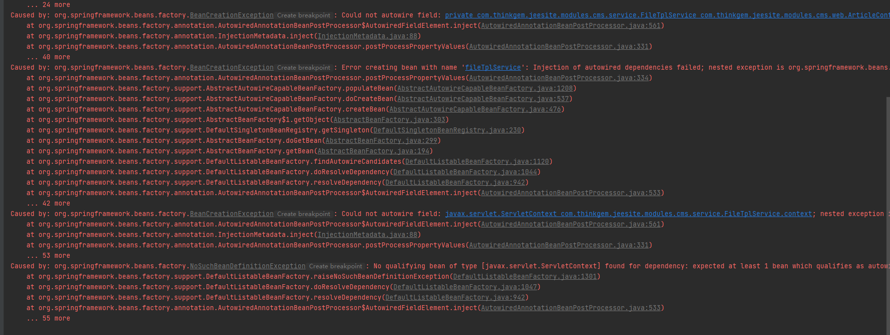 Caused by org.springframework.beans.factory.BeanCreationException
