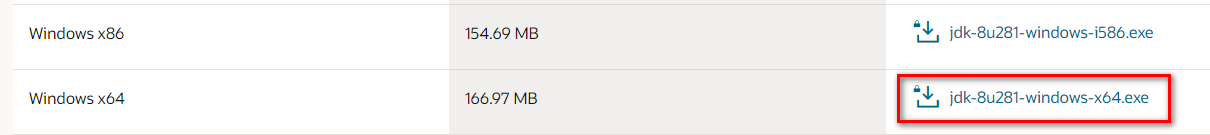 Windows x64 对应的 jdk-8u281-windows-x64.exe