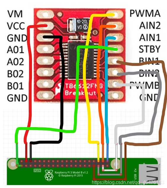 TB6612FNG与树莓派的接线图
