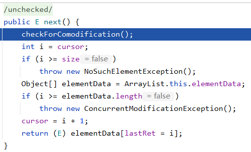 next方法调用checkForComodification方法