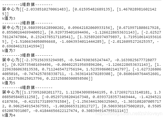 输出最优k值和对应的簇中心