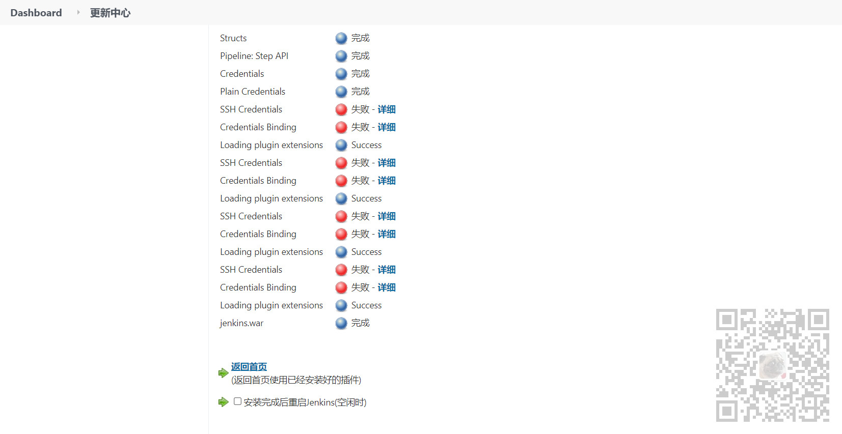 Jenkins中安装Credentials Binding插件时提示:Failed to load: SSH Credentials Plugin (1.18.2),Jenkins(2.282)or