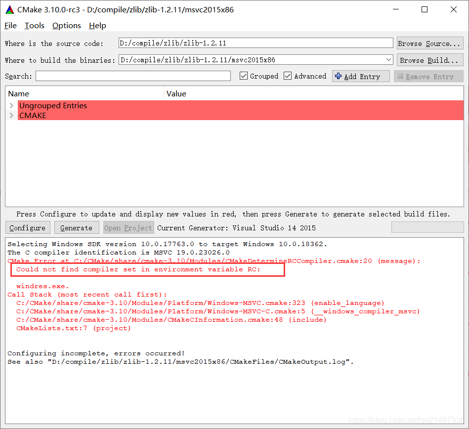 关于 CMake编译出出现错误“Could not find compiler set in environment variable RC